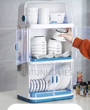 3tier Plastic Dish Storage Rack With Cover
