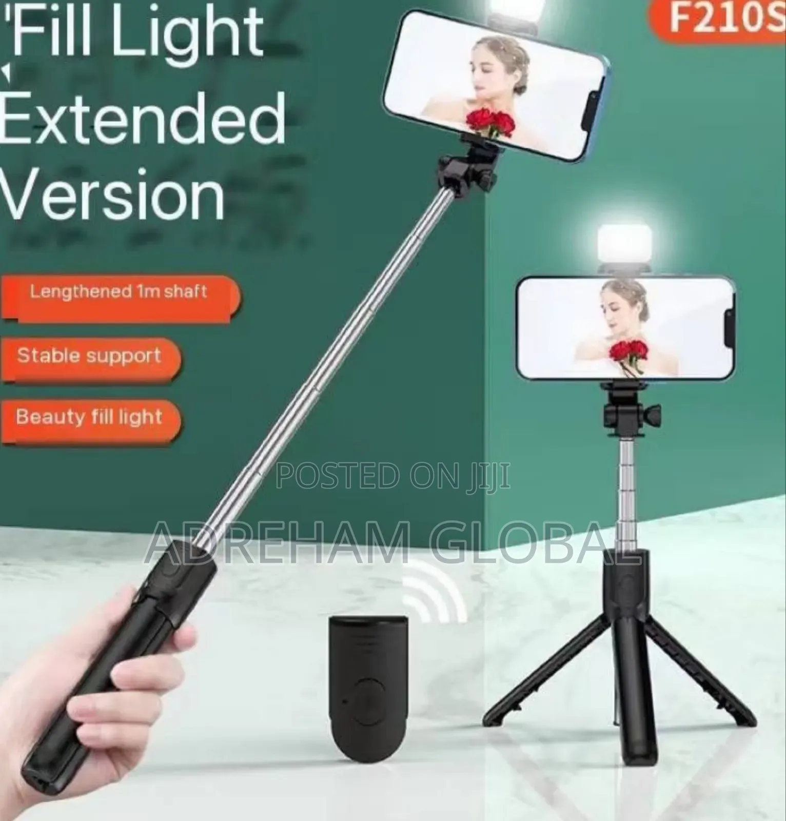 F210s 0.7m Wireless Adjustable Bluetooth Live Selfie Stick Fill Light
