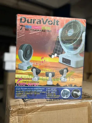 Duravolt 7" 4-in-1 Solar Rechargeable Table Fan With Panel●Mp3●Bulbs