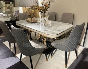 Dining Table By Six Marble Top With Six Chairs