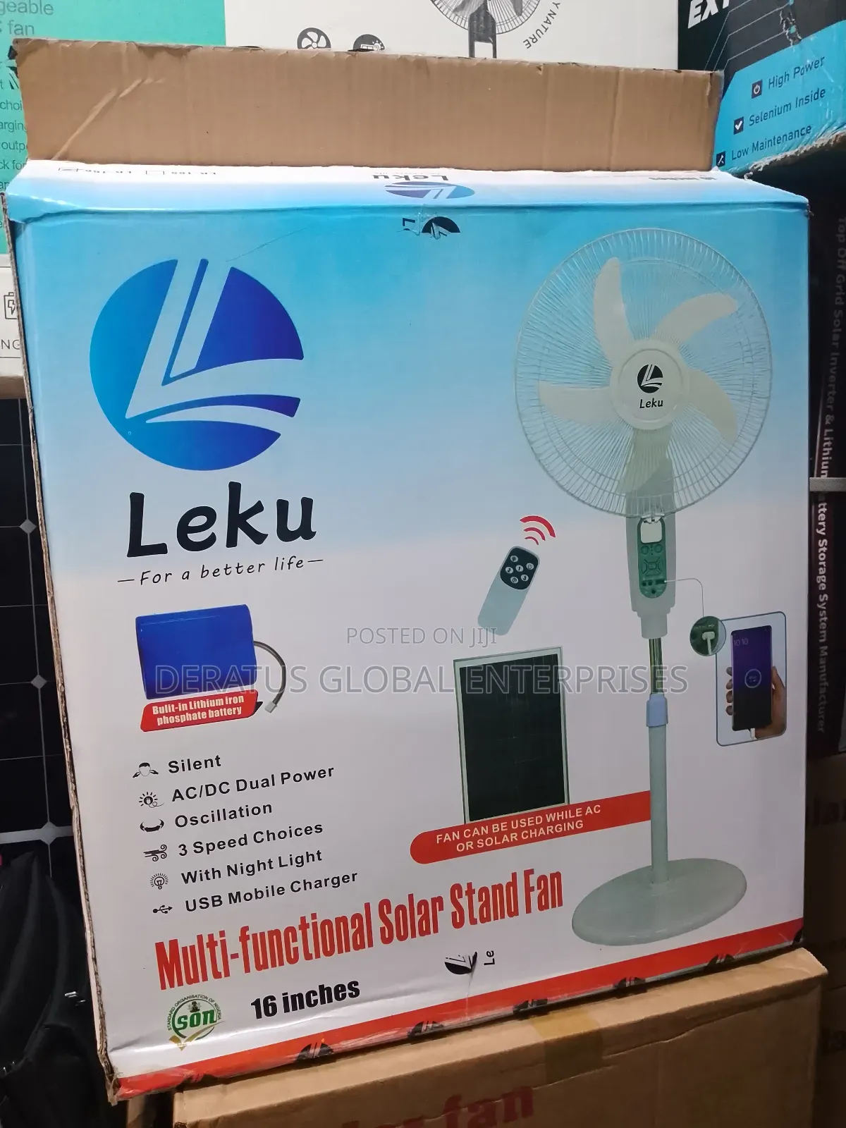 Leku 16" Solar Rechargeable Fan