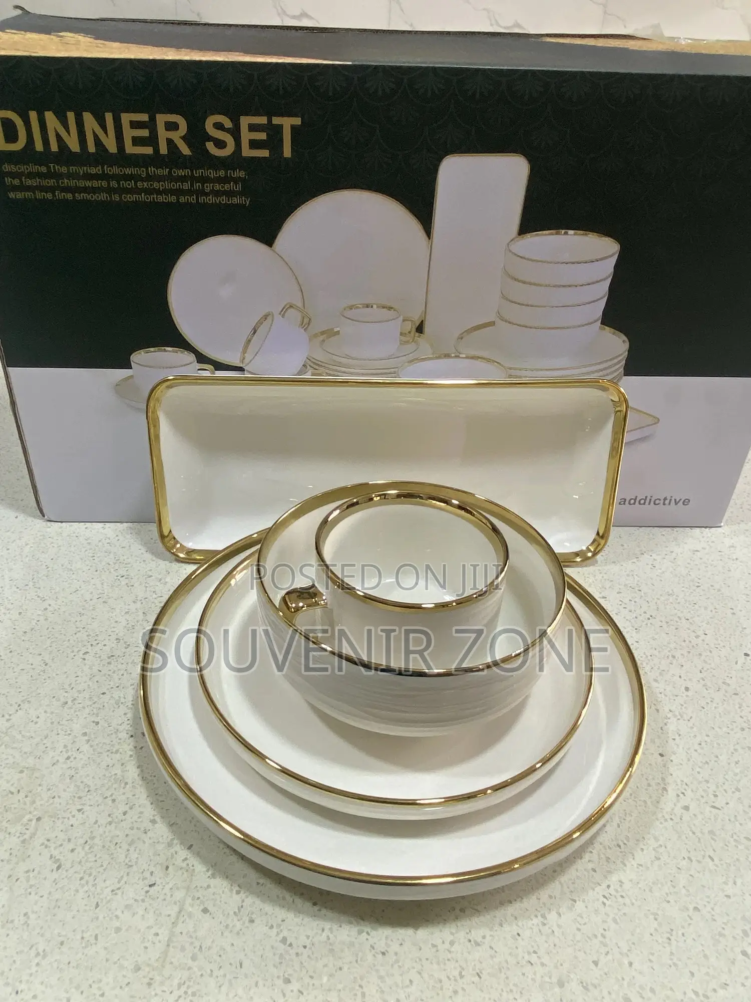 32 PCS White Gold Trim Dinner Set