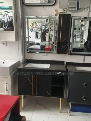80cm Marble Black Cabinet With Side Shelf and Mirror