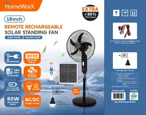 18 Inches Sokar Rechargeable Standing Fan With 30wats Solar Panels