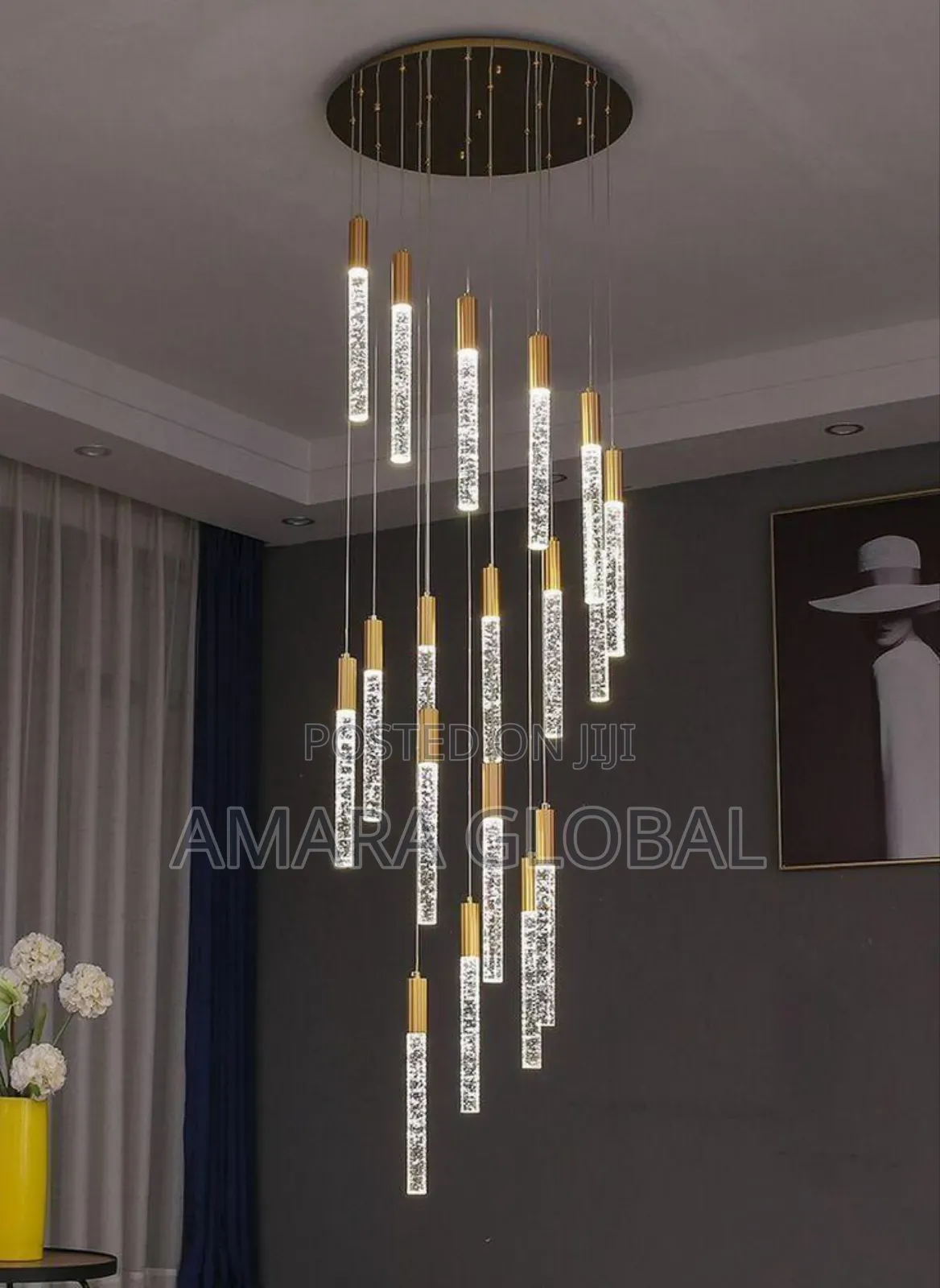 Led Crystal Column Spiral Chandelier.