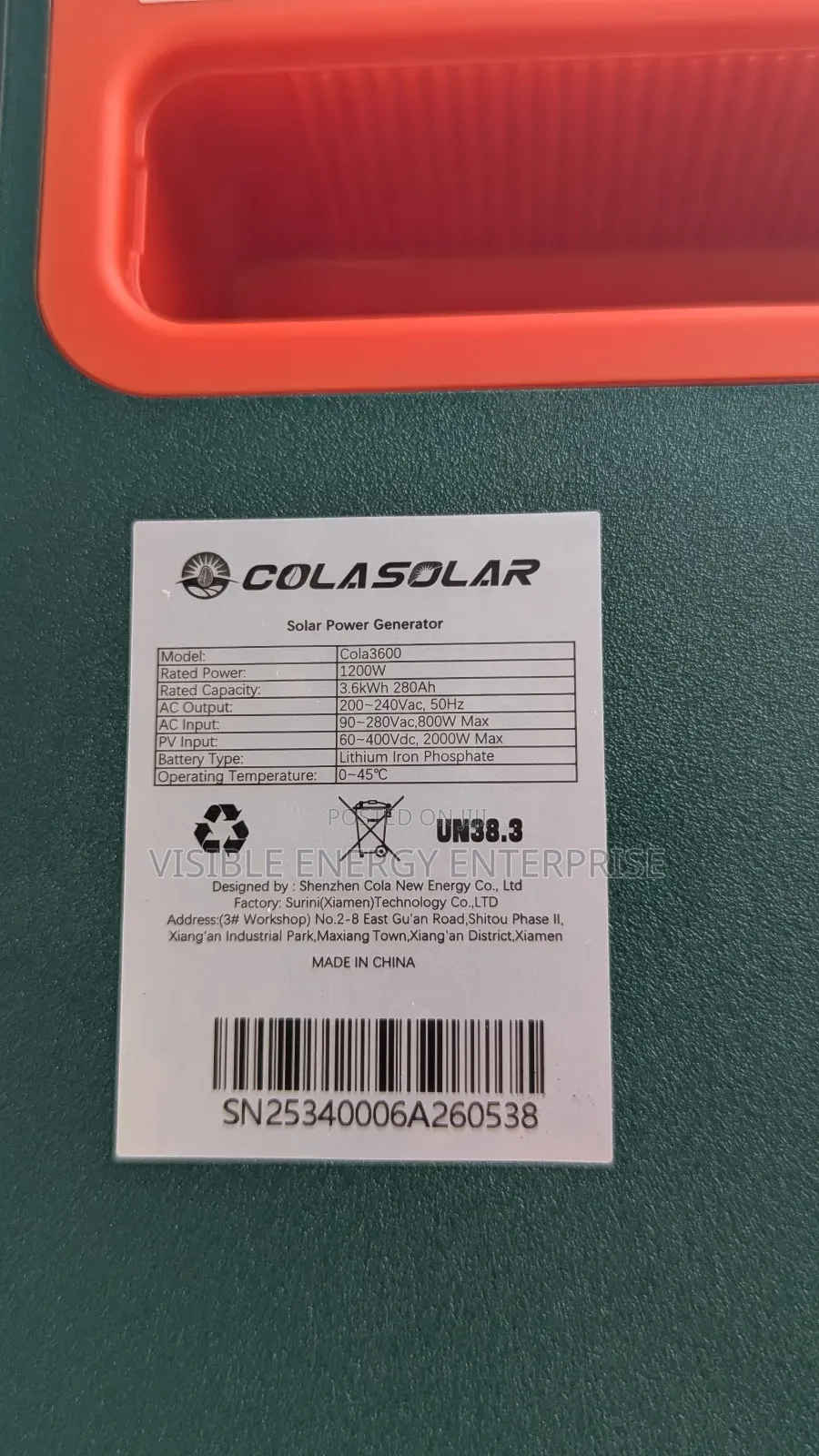 Cola 3600 Solar Power Generator