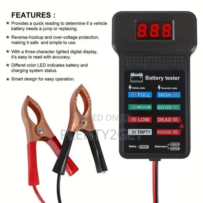 Bt-171 Multifunctional 12v Battery Tester With Led Display, Reverse Co