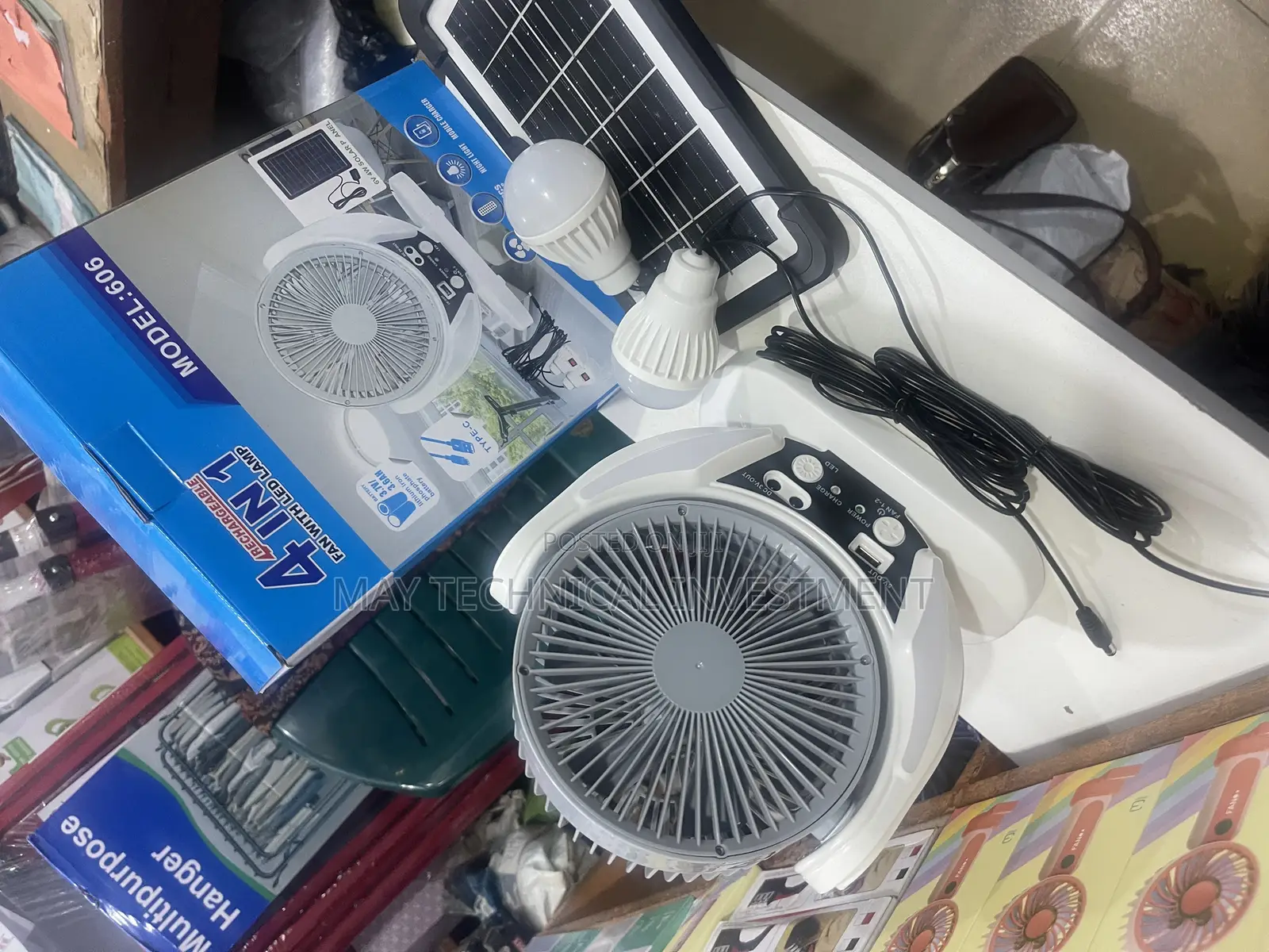 Rechargeable 4 in 1 Fan Lead Light With Solar Panel