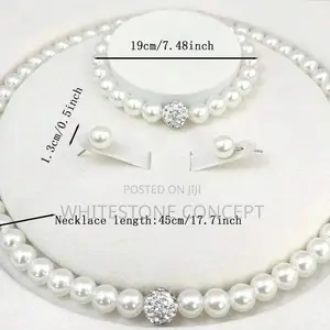 3 PCS Set Pearl Fireball Necklace, Bracelet, Earring Stud Jewelry
