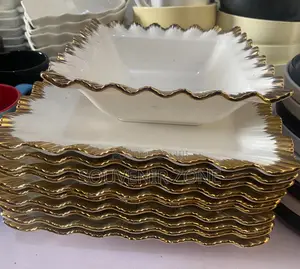 Ceramic Plate and Soup Bowl With Gold Trim