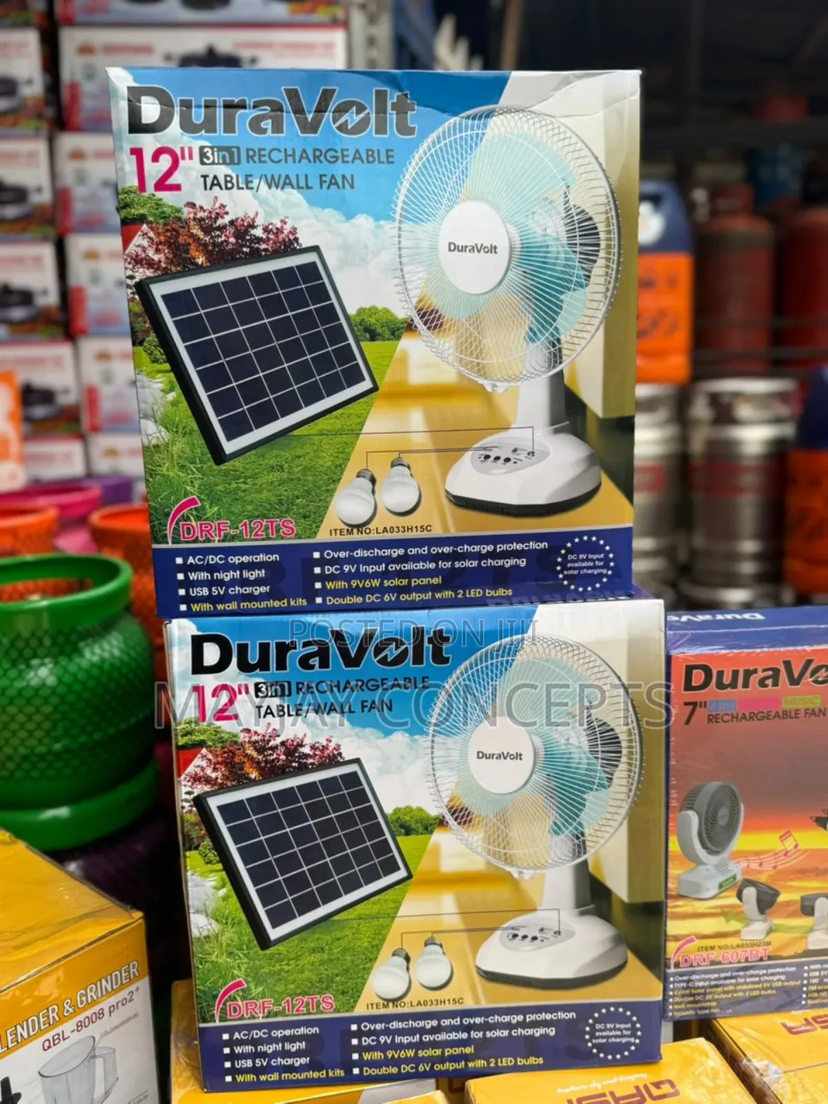 3in1 Duravolt Solar Rechargeable Table/Wall Fan