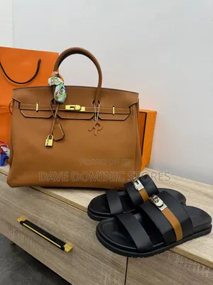 Luxury Men's Hermes Handbag and Slides (Full Package)