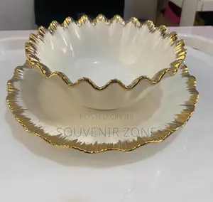 Plate and Soup Bowl With Gold Trim