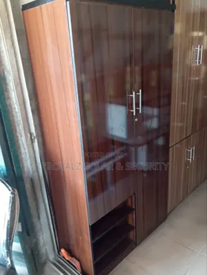 Modern Wooden Wardrobe With Hanging Rod Multiple Shelves