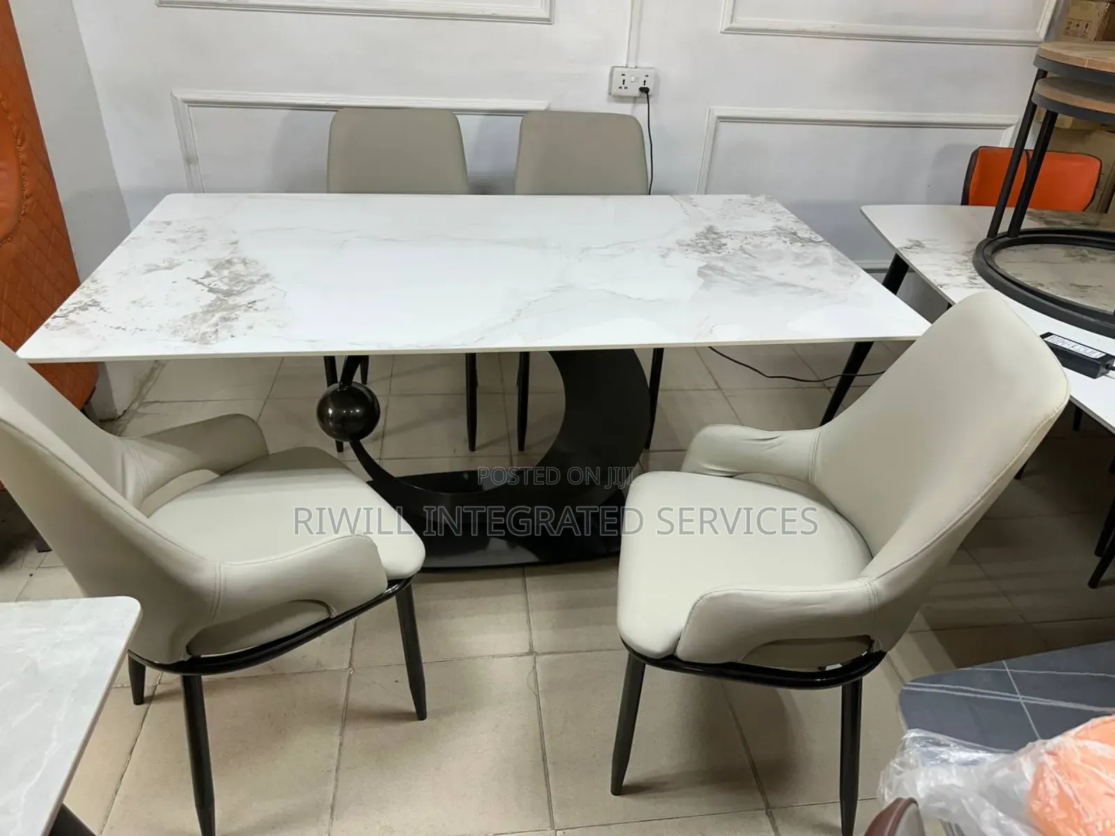 Four Chairs Marble Dining Table Set