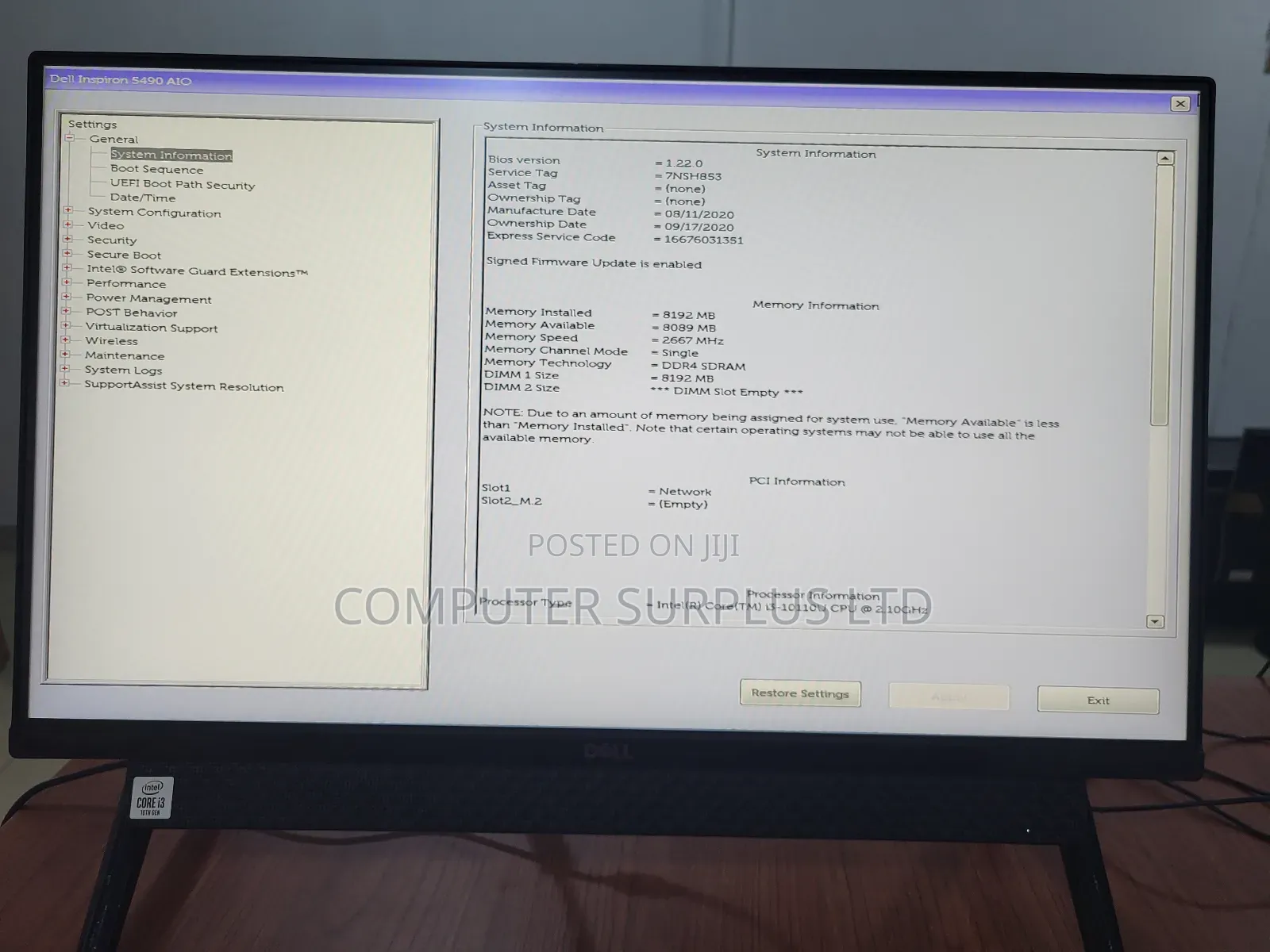 Desktop Computer Dell Inspiron One 2330 8GB Intel Core I3 SSD 256GB