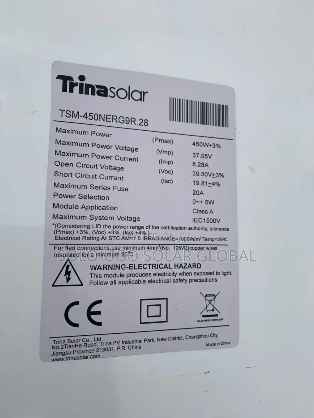 450watts Trina Solar Mono Panels