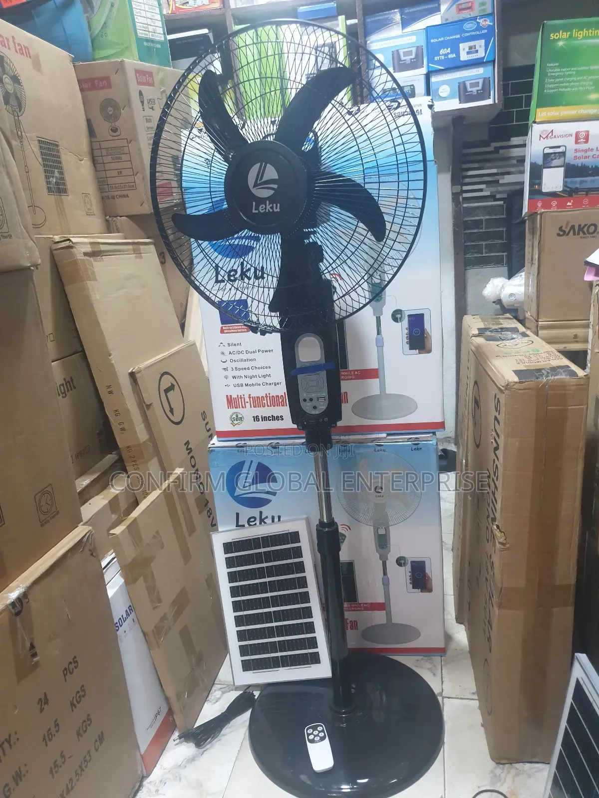 16" Solar Rechargeable Bluetooth Fan