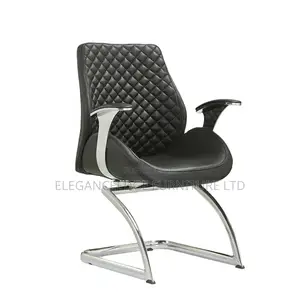 Modern Black Leather Sled Base Office Visitor Chair