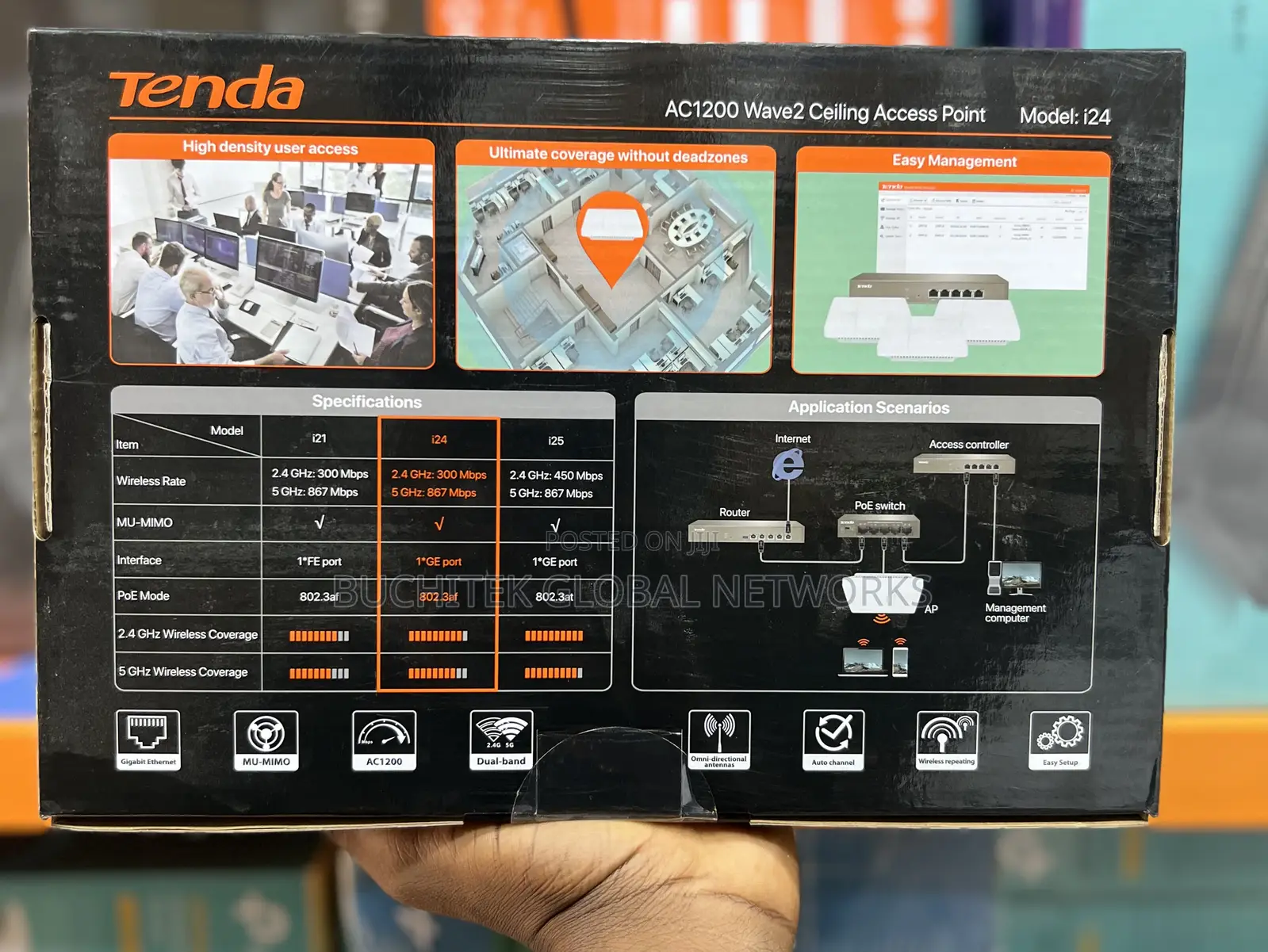 Tenda I24 1200mbps Wave2 Gigabit Ceiling Mount Access Point.