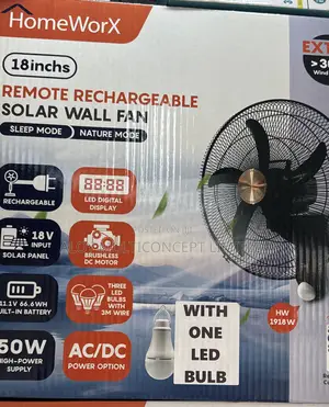18 Inches Homeworx Solar Rechargeable Wall Fans With 6600mah Lithium