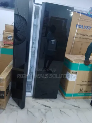 Sleek Black Hisense Side-by-Side Refrigerator With Energy-Sav Inverter