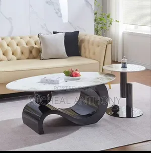 Black Center Table With One Side Stool.