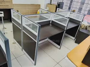 Modern Brown Wooden 4 Seaters Workstation With Mobile Drawers