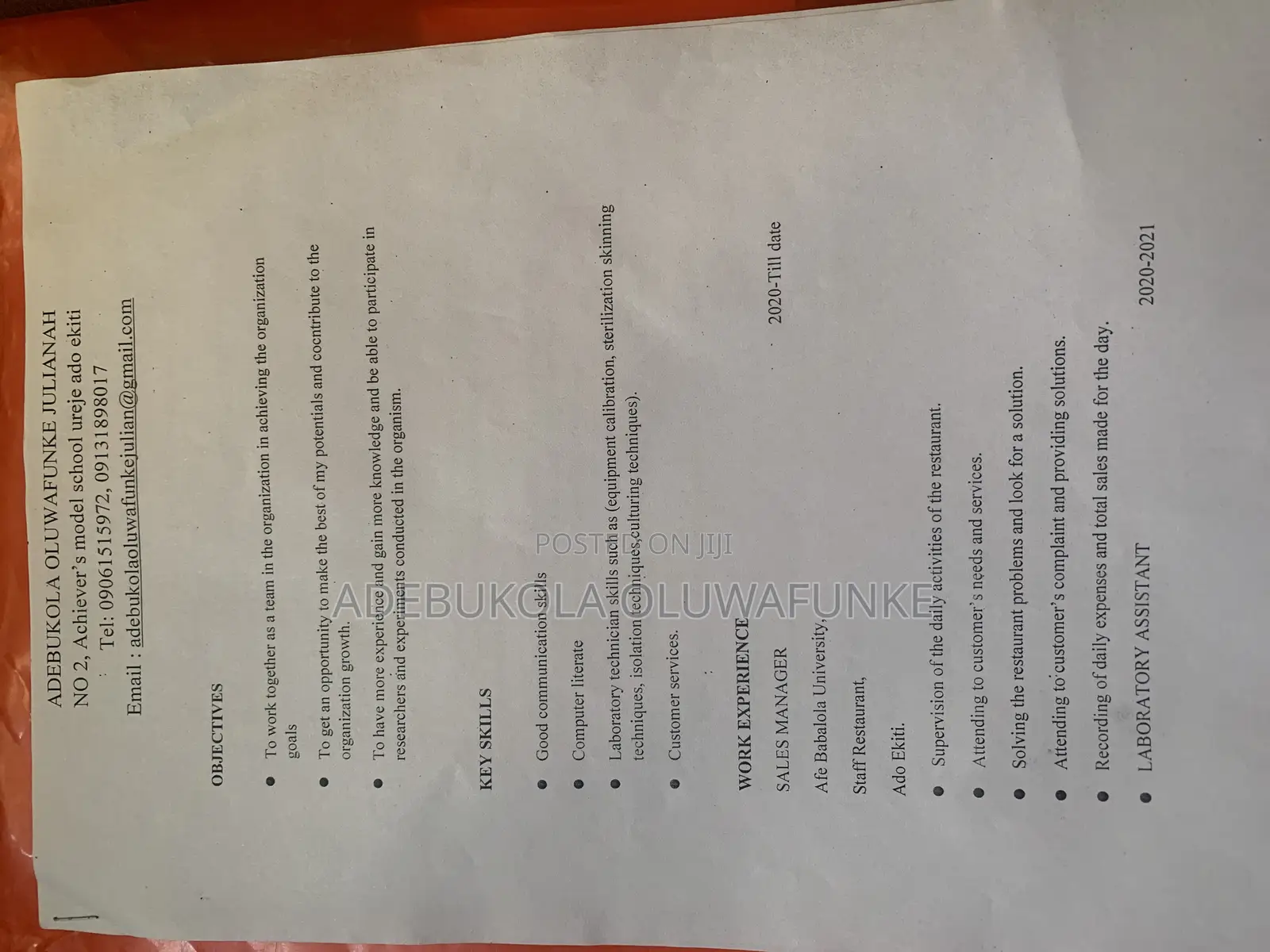 Front Desk Receptionist - Alagbaka, Akure
