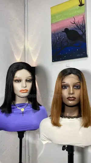 Short Straight Human Hair Blend Wig