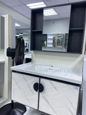 Morden Bathroom Vanity Cabinet With a Basin and a Mirror Storage.