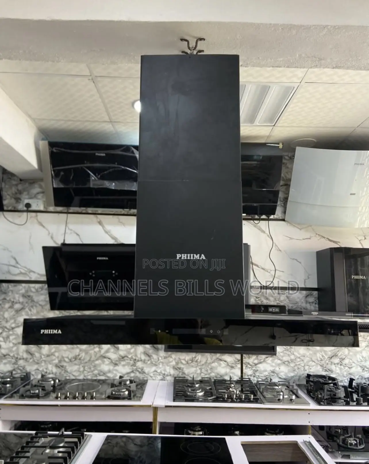 90cm Black Island Extractor Kitchen Hood