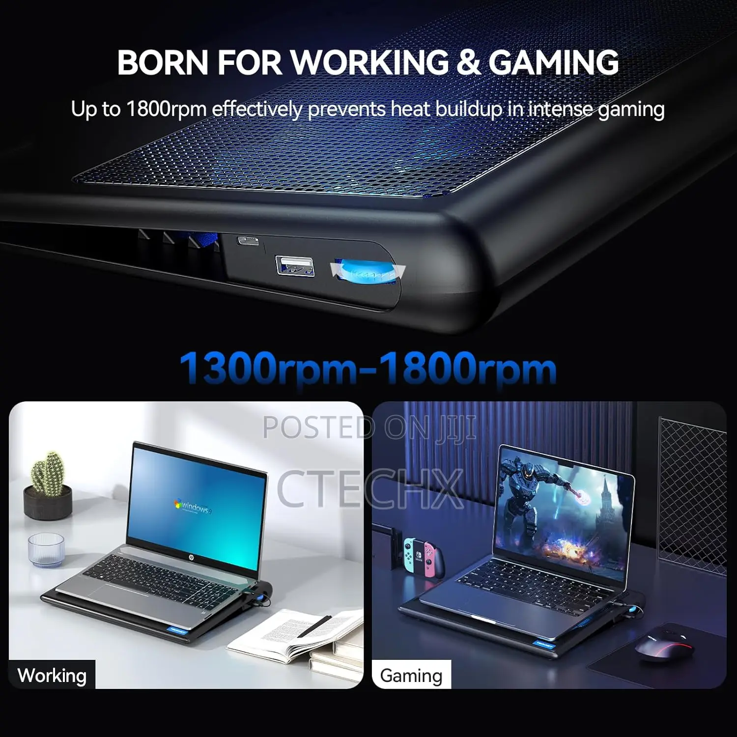 Tecknet Laptop Cooling Pad, 12"-16" Laptop Cooler With 2 Quiet Fans
