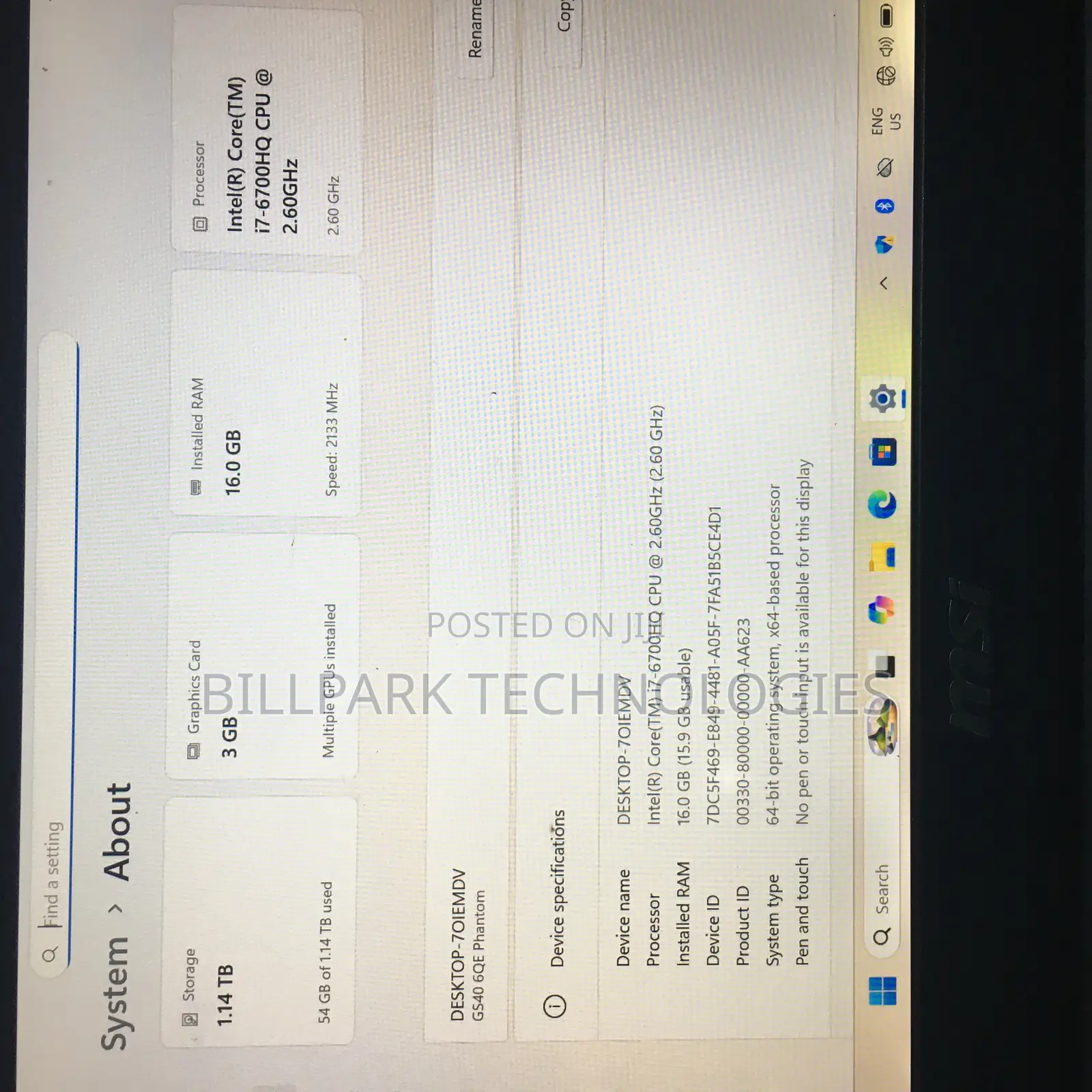 Laptop MSI 16GB Intel Core i7 HDD+SSD 256GB