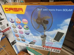 Qasa Rechargeable Standing Fan 18” Curvy | Qr With Solar Panel Bulb