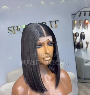 Sleek Middle-Part Bob Lace Wig, Natural Elegant
