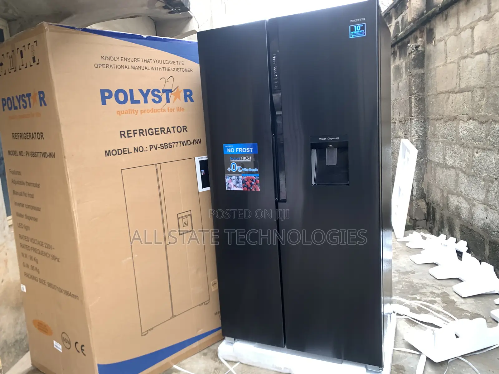 Polystar 620l Side-by-Side Inverter Refrigerator (Black)