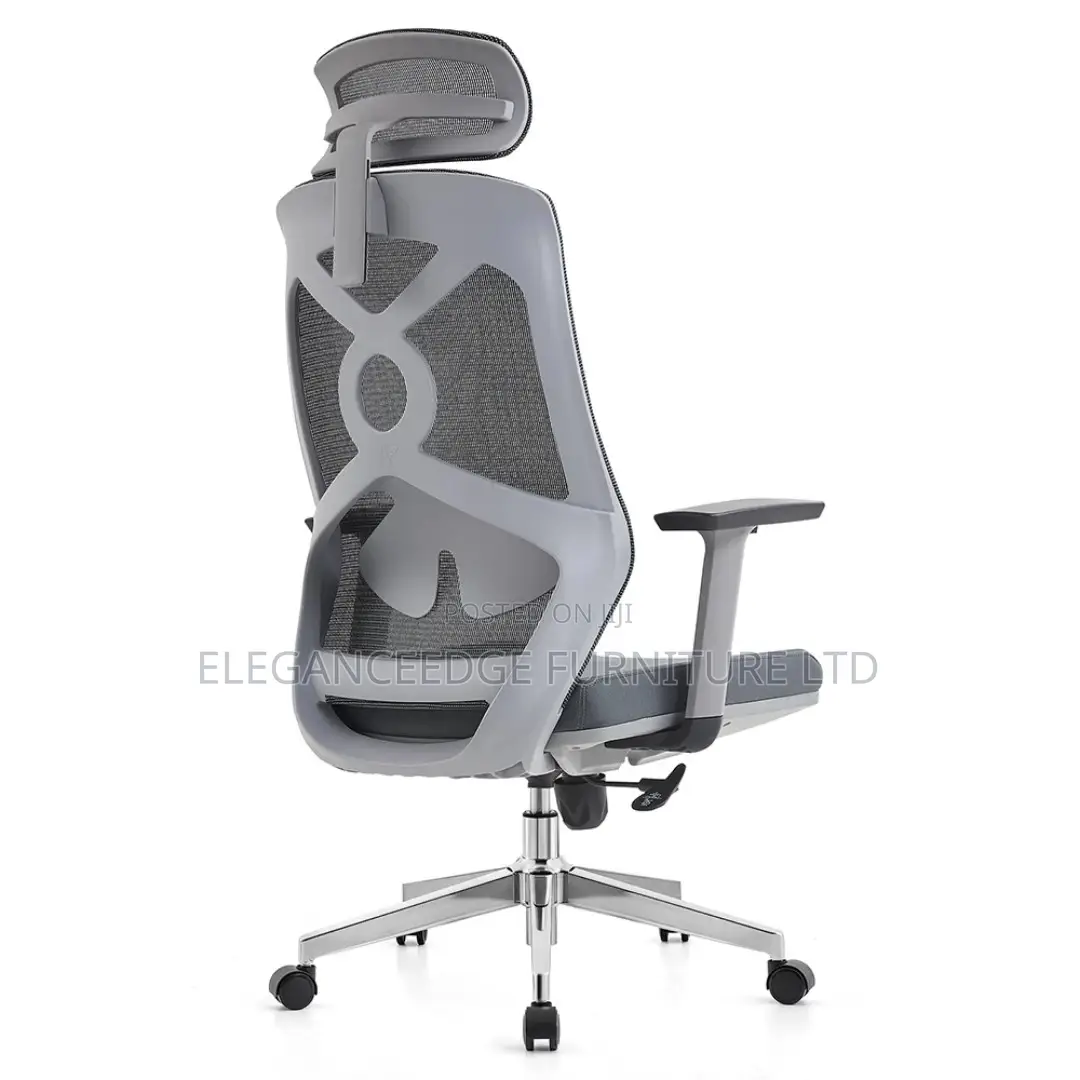Gray Executive Office Chair With Headrest and Adjustable A