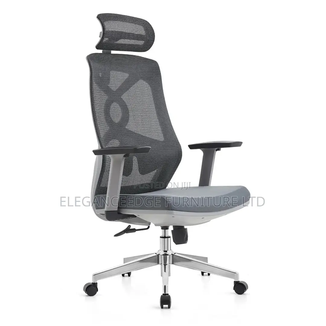 Gray Executive Office Chair With Headrest and Adjustable A