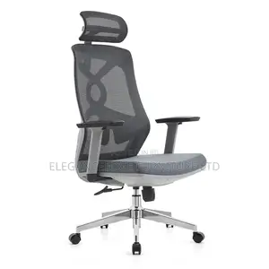 Gray Executive Office Chair With Headrest and Adjustable A