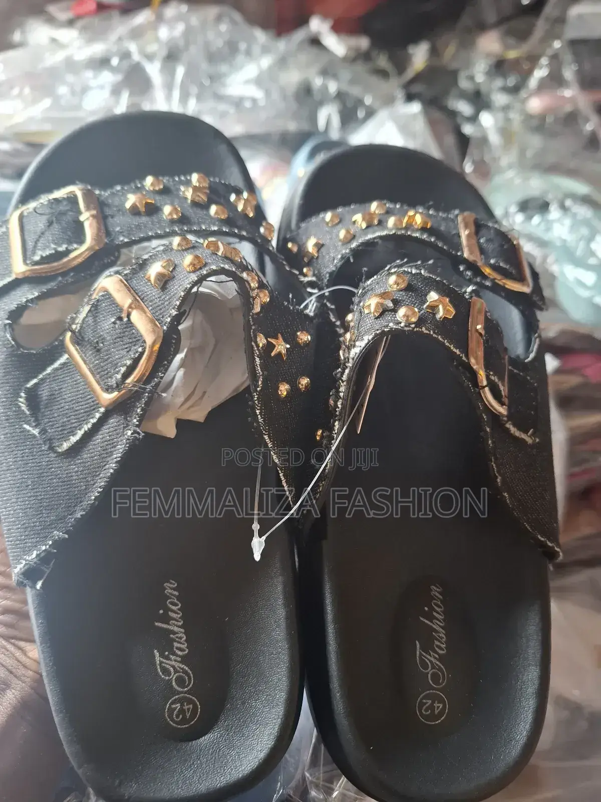 Ladies Jean Rhinestone Slides
