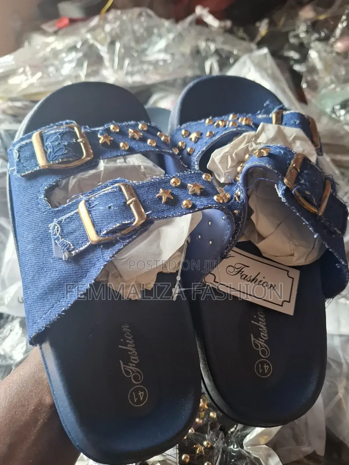 Ladies Jean Rhinestone Slides