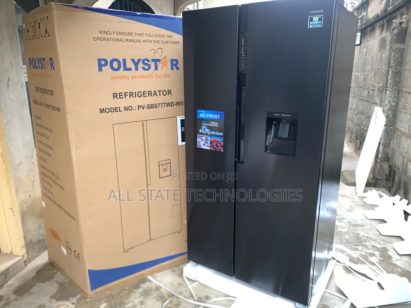Polystar Pv-Sbs776wd-Inv Black Finish Side-by-Side Fridge