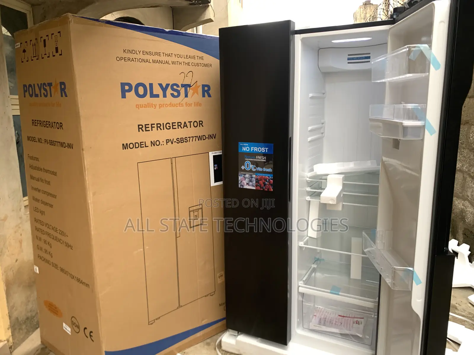 Polystar Pv-Sbs776wd-Inv Side-by-Side Fridge for Home