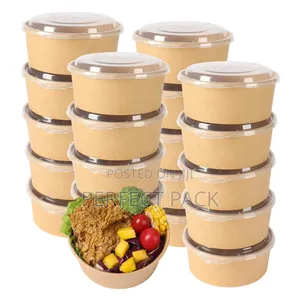 50pcs Multi Purpose Salad Round Kraft Bowls + 50pcs Cover (1000ml)