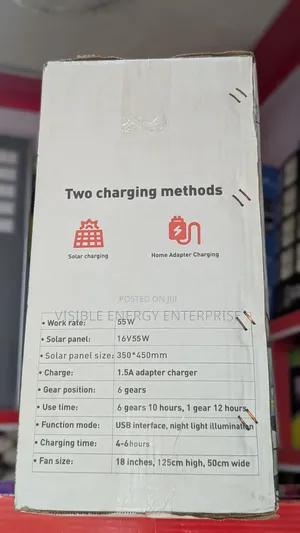 Aston 18" Solar Rechargeable Stand Fan