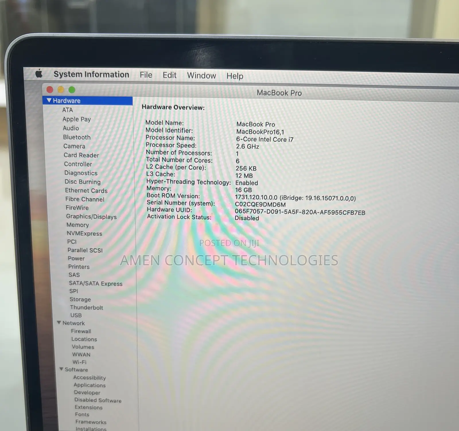Laptop Apple MacBook Pro 2019 16GB Intel Core i7 SSD 512GB