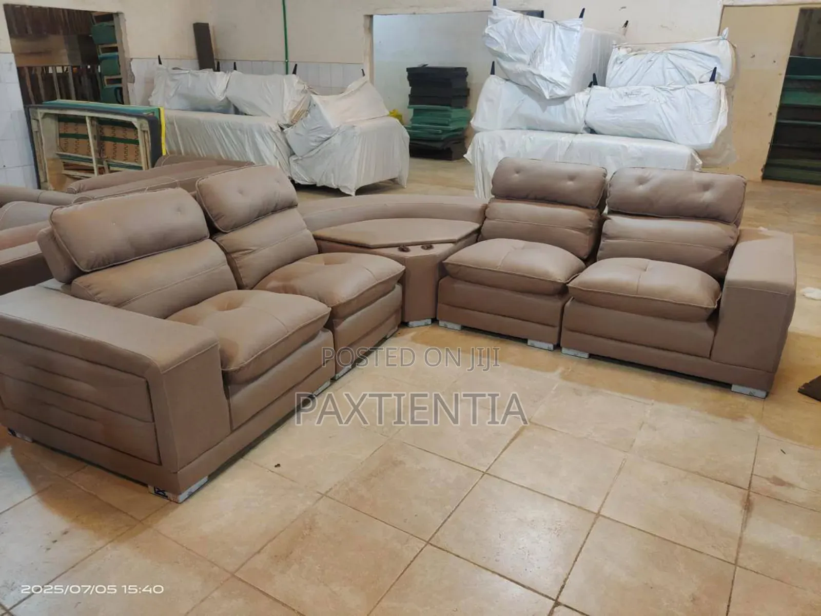 L-shaped Brown Leather Sofa
