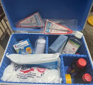 Medium-sized, Green, Aluminum First Aid Box.