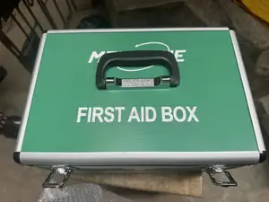 Medium-sized, Green, Aluminum First Aid Box.